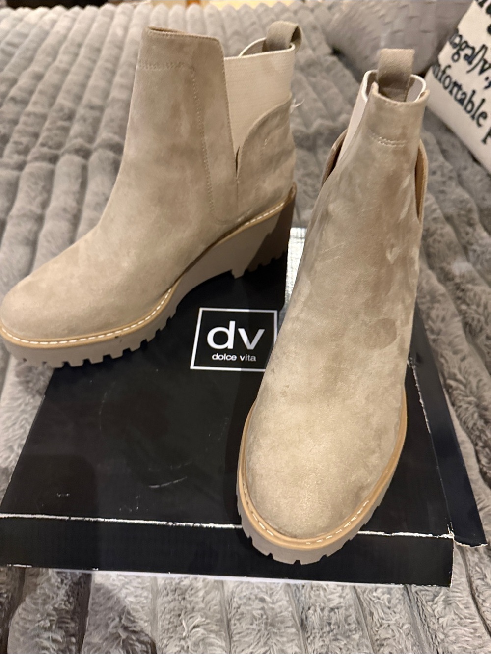 Dolce Vita Beige Suede Lug-Sole Chelsea Booties